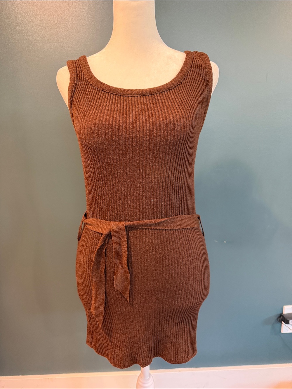 70’s Rib-Knit Belted Tunic in Brown